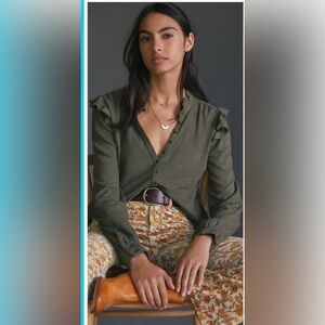 Pilcro olive ruffled henley